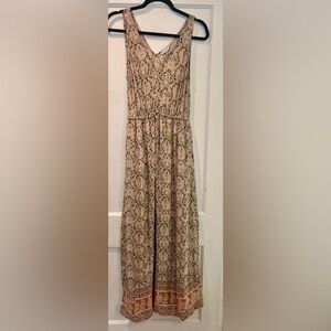 Lucky Brand Boho Floral Sleeveless Maxi Dress in Tan and Pink Size XS